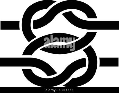 Zwei nautische Knoten Seile Draht mit Schlaufe Twisted Marine Kordel Symbol schwarz Farbe Vektor Illustration flach Stil einfaches Bild Stock Vektor