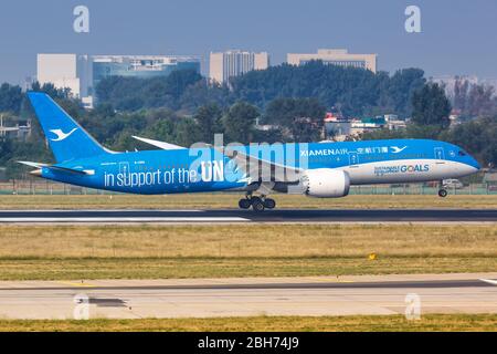 Peking, China – 2. Oktober 2019: XiamenAir Boeing 787-9 Dreamliner Flugzeug am Flughafen Peking (PEK) in China. Stockfoto