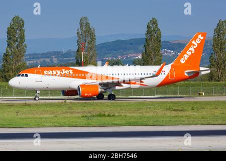 Mulhouse, Frankreich – 31. August 2019: EasyJet Airbus A320 am Flughafen Basel Mulhouse (EAP) in Frankreich. Stockfoto