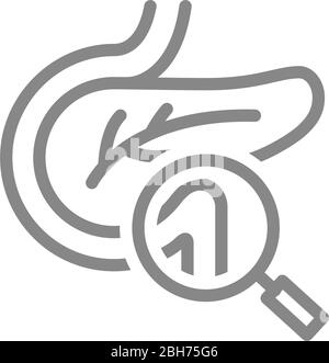 Bauchspeicheldrüse mit Lupenliniensymbol. Menschliche Organforschung, Symbol für die Prävention von Krankheiten Stock Vektor