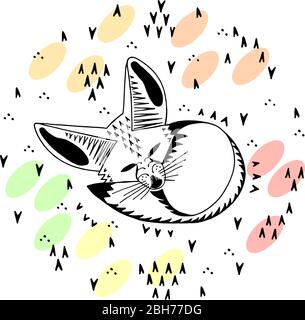 Fennec-Fuchs. Lineare Darstellung. Niedliche Kinder Cartoon-Stil. Stock Vektor