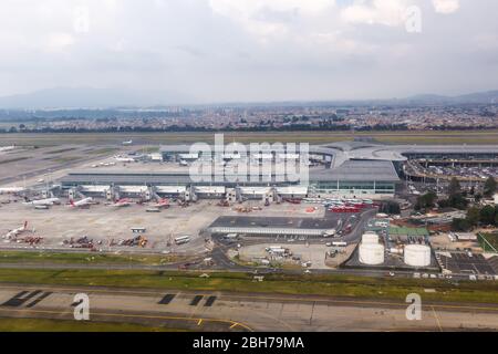 Bogota, Kolumbien - 31. Januar 2019: Luftaufnahme von Bogota Flughafen (BOG) in Kolumbien. Stockfoto