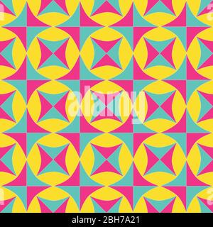 Quadratisches Nahtmuster. Geometrischer Hintergrund. Helles Muster mit blau, rosa, gelb Stock Vektor