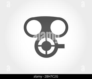 Gasmaske und Helm Vektor-Symbol, einfache stilisierte Logo-Design, Luftverschmutzung und Virus Pandemie Schutz der Atemorgane isoliert Symbol Stock Vektor