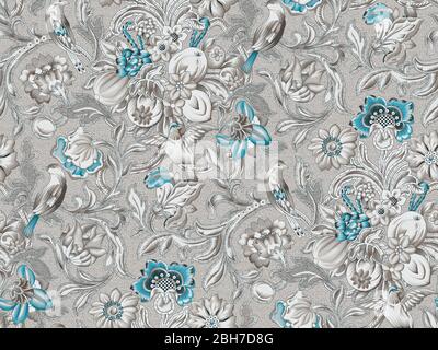 Nahtlose Blumenblume mit Vögeln Design Muster Hintergrund Stockfoto