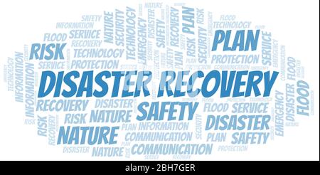 Disaster Recovery Typografie Vektor Wort Wolke. Wordcloud Collage nur mit dem Text gemacht. Stock Vektor