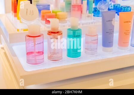 Die Kollektion von Laneige Kosmetik wurde an der Theke im BluePort Einkaufszentrum gezeigt. Hua Hin, Thailand 14. Januar 2019 Stockfoto