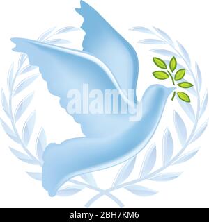Vektorgrafik. Peace Dove Ikone im Gradient Stil mit Lorbeerkranz. Stock Vektor