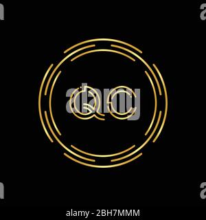 Vektorvorlage für das ursprüngliche QC-Logo. Digitales, abstraktes QK-Logo mit Kreis und Buchstaben Stock Vektor