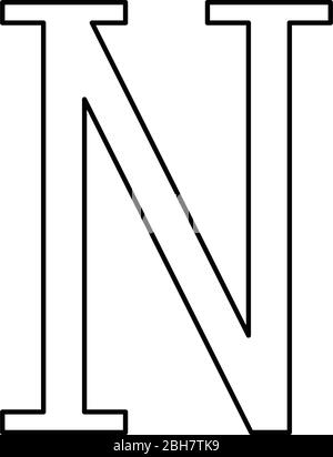 Nu griechisch Symbol Großbuchstaben Großbuchstaben Schrift Symbol Umriss schwarz Farbe Vektor Illustration flach Stil einfaches Bild Stock Vektor