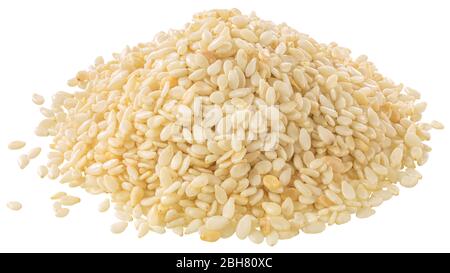 Haufen weißer Sesamsamen (Sesamum indicum), isoliert Stockfoto