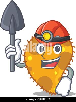 Pseudomonas Miner Cartoon Design Konzept mit Werkzeug und Helm Stock Vektor