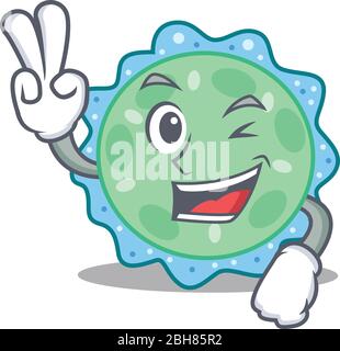Happy pseudomonas aeruginosa Cartoon Design Konzept mit zwei Fingern Stock Vektor