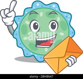 Happy pseudomonas aeruginosa Maskottchen Design Konzept mit brauner Hülle Stock Vektor