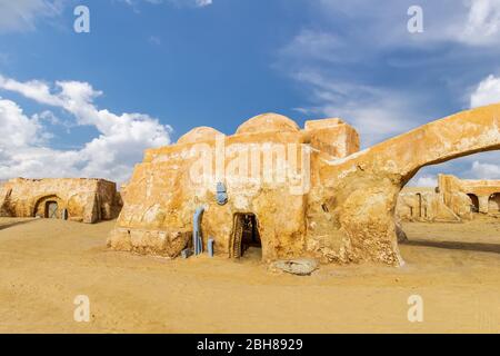 Die Landschaft des Planeten Tatooine aus dem Film Star Wars, Sahara, Tunesien. Stockfoto