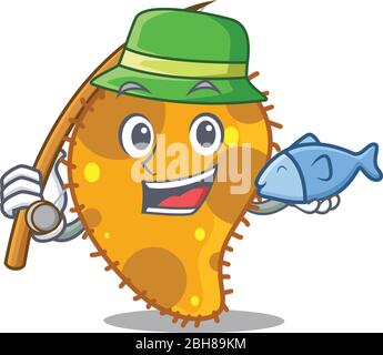 Cartoon Design Konzept von Pseudomonas beim Fischen Stock Vektor