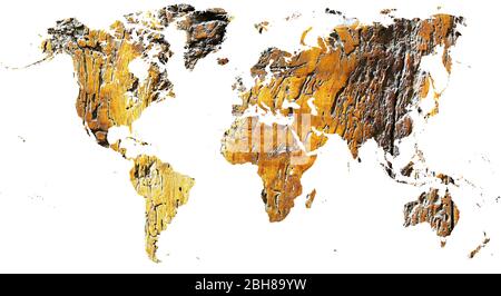 Weltkarte in antikem Grunge Holz ausgeschnitten Stockfoto