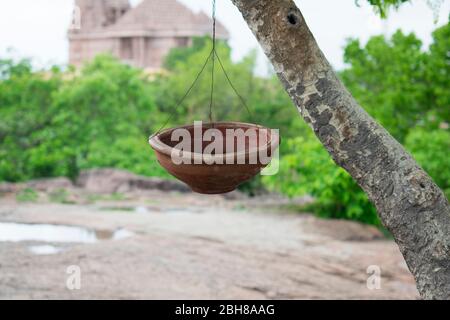 Wasser in Tontopf für Vögel im heißen Sommer Stockfoto