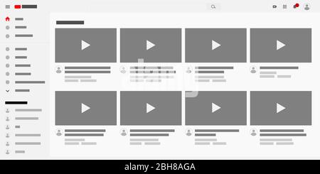 YouTube empfiehlt das Layout des Videomontemplate-Players. Mockup für Videoinhalte. Inhalte in sozialen Medien. Vektorgrafik. EPS 10 Stock Vektor