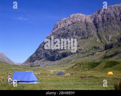 Campingplatz in Glencoe, Highlands, Schottland, Vereinigtes Königreich Stockfoto
