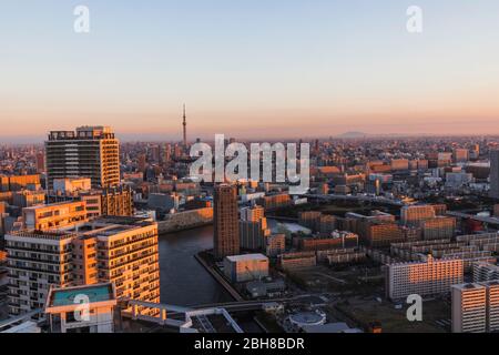 Japan, Honshu, Tokio, Toyosu Bereich Skyline Stockfoto