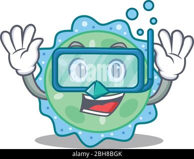 Pseudomonas aeruginosa Maskottchen Design Konzept trägt Taucherbrille Stock Vektor