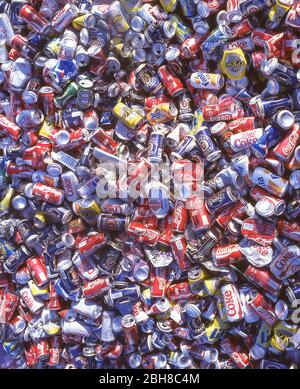 Aluminium Getränkedosen in Recycling bin, City of Westminster, Greater London, England, Vereinigtes Königreich Stockfoto