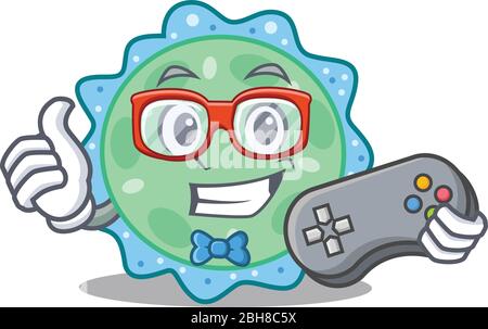 Maskottchen Design Konzept von pseudomonas aeruginosa Gamer mit Controller Stock Vektor