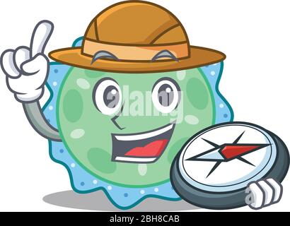 Maskottchen Design Konzept von pseudomonas aeruginosa Explorer mit einem Kompass Stock Vektor