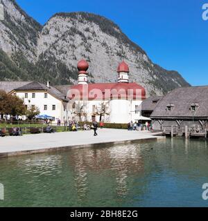 St. Bartholomä am Königssee, Berchtesgadener Land, Nationalpark Berchtesgaden, Oberbayern, Deutschland Stockfoto