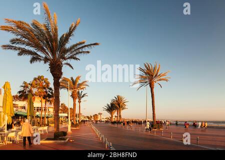 Promenade am Strand von Agadir bei Sonnenuntergang, Al-Magreb, Marokko, Afrika Stockfoto