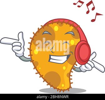 Pseudomonas Cartoon im Design Konzept Musik hören Stock Vektor