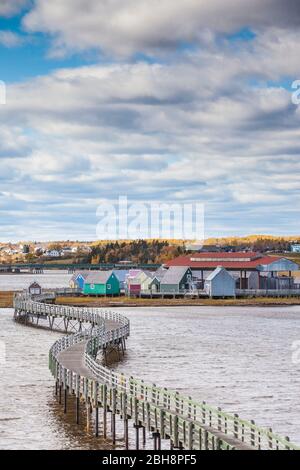 Kanada, New Brunswick, Northumberland Strait, Bouctouche, Le Pays de la Sagouine, rekonstruiertes Dorf mit Geschichte am Wasser von Acadian Stockfoto