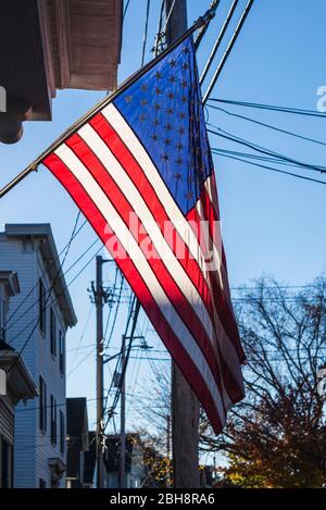 USA, New England, Massachusetts, Salem, US Flag Stockfoto