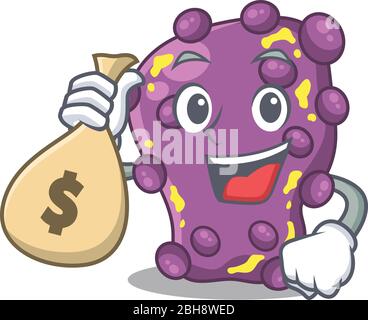 Rich Shigella Cartoon Design hält Geldbeutel Stock Vektor