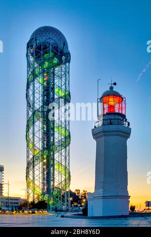 Leuchtturm und Alphabetischer Turm, Batumi, Georgia Stockfoto