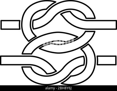 Zwei nautische Knoten Seile Draht mit Schleife Twisted Marine Kordel Symbol umreißen schwarz Farbe Vektor Illustration flach Stil einfaches Bild Stock Vektor