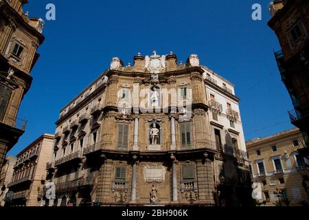 Palermo, Altstadt, Quattro Canti Platz, Quattro Canti di città, barocker Platz im Zentrum von Palermo Stockfoto