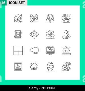 Set von 16 modernen UI-Symbole Symbole Zeichen für Effizienz, Leben, Multimedia, zu Hause, Puzzle editierbare Vektor Design-Elemente Stock Vektor