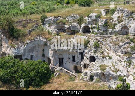 Italien, Mezzogiorno, Apulien / Apulien, Murge, Naturschutzgebiet Parco Nazionale Alta Murgia, Gravina, Höhlenwohnungen Stockfoto