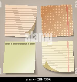 Realistische leere Haftnotizen. Farbige Blätter mit Notizblättern. Erinnerung auf Papier. Vektorgrafik. Stock Vektor