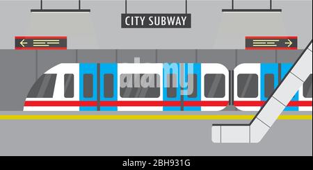 U-Bahn-Station, Stadt Metro, U-Bahn-Rolltreppe, flache Vektor-Illustration Stock Vektor