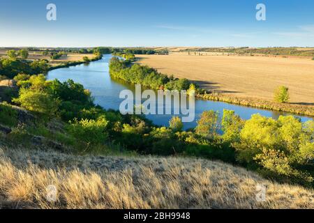 Blick auf die Saale, Herbstlandschaft, Naturpark 'Unteres Saaletal', Sachsen-Anhalt, Deutschland Stockfoto