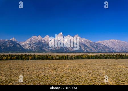 USA, Wyoming, Grand Teton National Park, Moose, Teton Range, Blick vom Glacier View Stockfoto