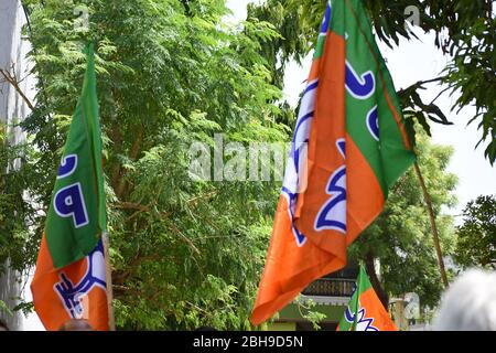 Bharatiya Janta Partei BJP Flagge Bhopal Indien Stockfoto