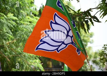 Bharatiya Janta Partei BJP Flagge Bhopal Indien Stockfoto