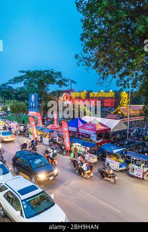 Kambodscha, Siem Reap, Nachtmarkt, Blick aus dem hohen Winkel Stockfoto