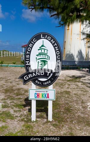 Historischer Leuchtturm Schild, historischer Leuchtturm, Grand Turk Insel, Turks und Caicos Inseln, Zentralamerika Stockfoto