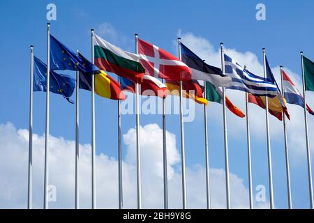 Frankreich, Elsass, Straßburg, Europäisches Parlament, Flaggen der EU-Staaten Stockfoto