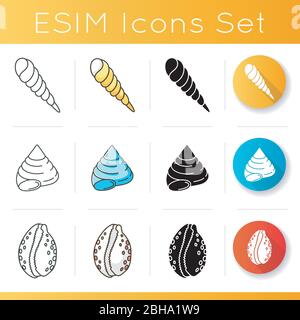 Verschiedene Muscheln Symbole gesetzt Stock Vektor